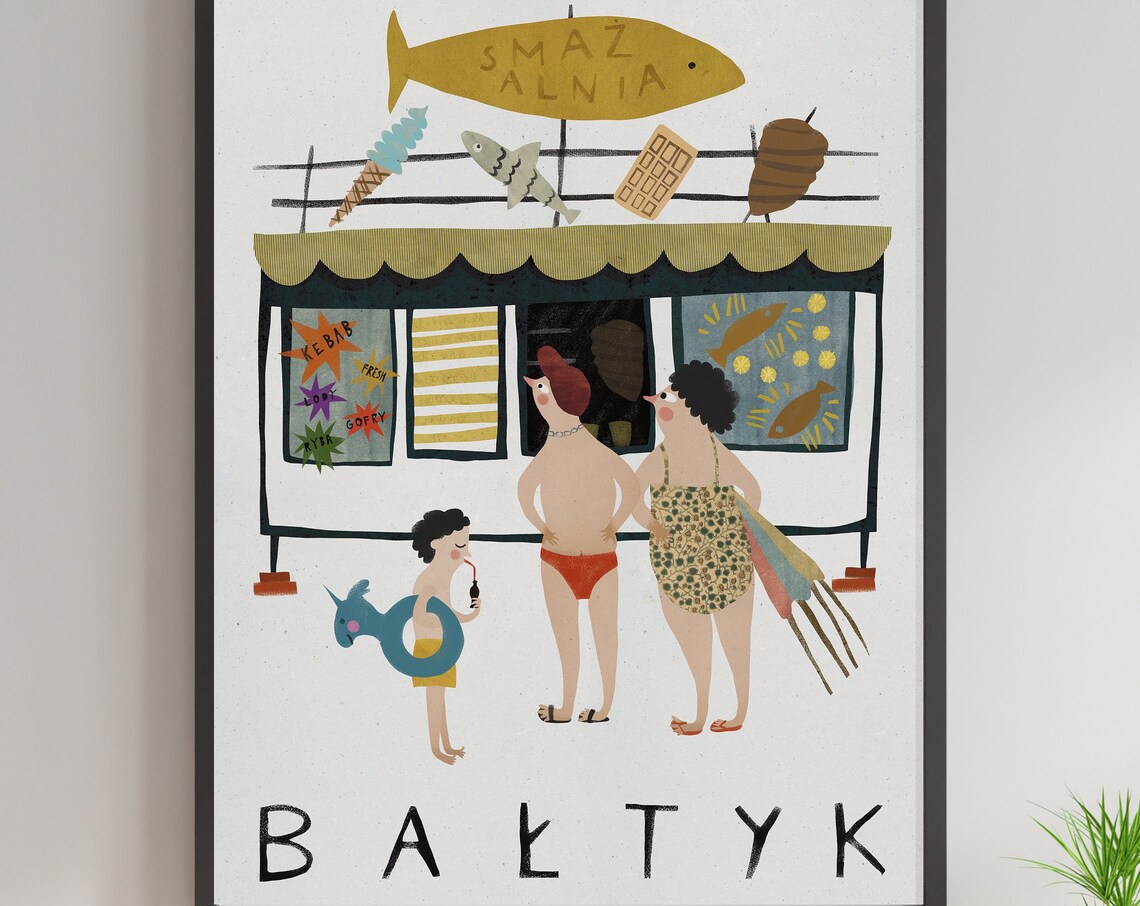 Baltic Sea Poland Vintage Travel Poster, Beach Scene - Image 2