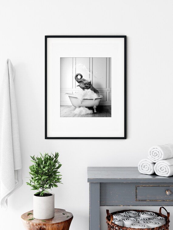 Cute Elephant in Tub Bathroom Art Print