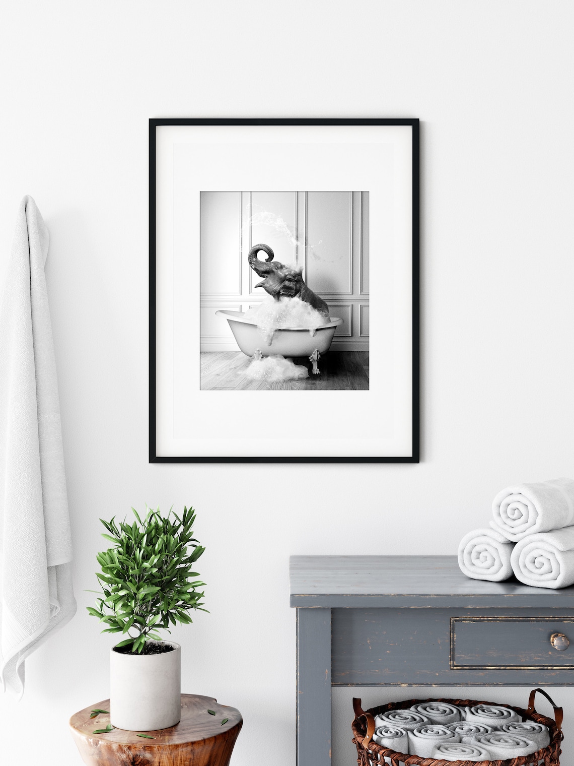 Cute Elephant in Tub Bathroom Art Print
