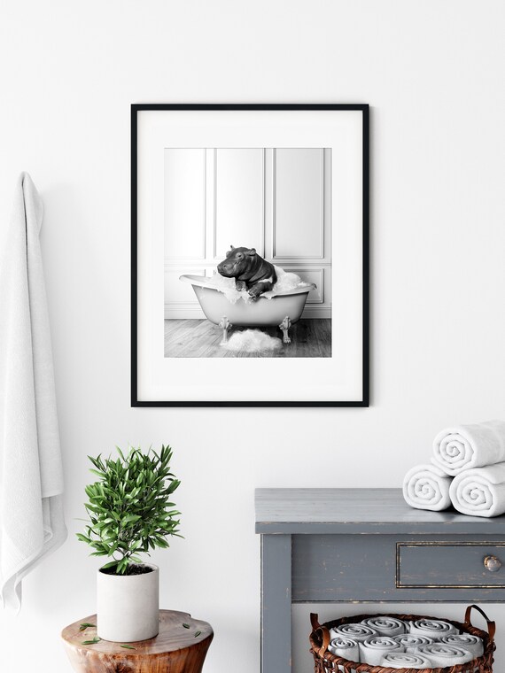 Adorable Hippo In Tub Bathroom Art Print