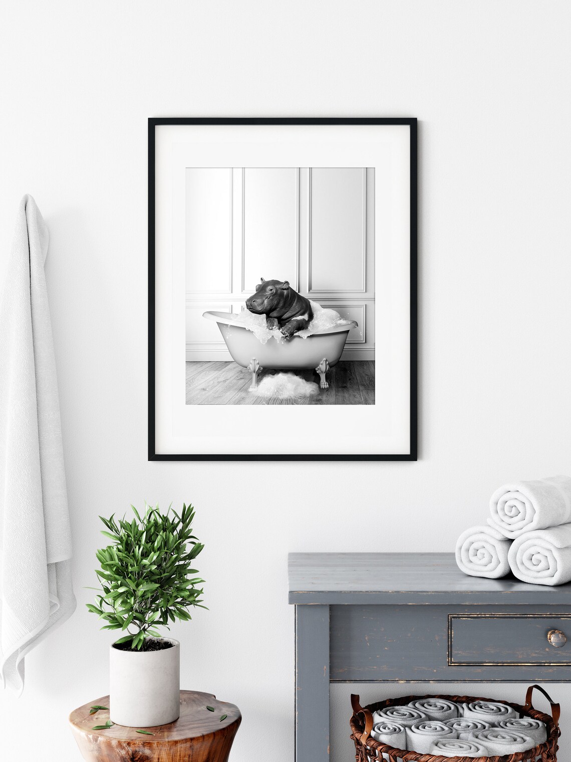 Adorable Hippo In Tub Bathroom Art Print