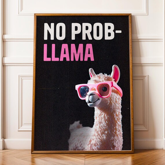 No Prob Llama Funny Retro Typography Art Print
