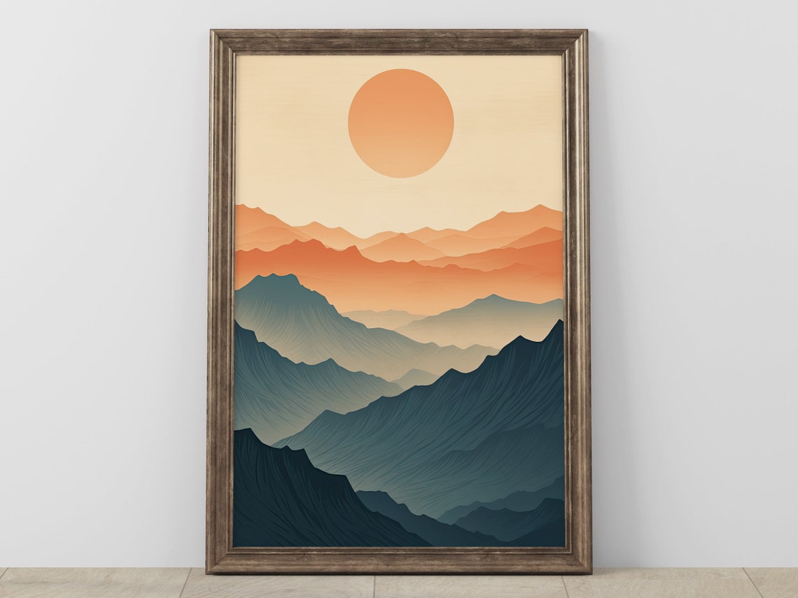 Abstract Mountain Landscape Wall Art Sunset Print Home Decor Poster Large Office Artwork Instant