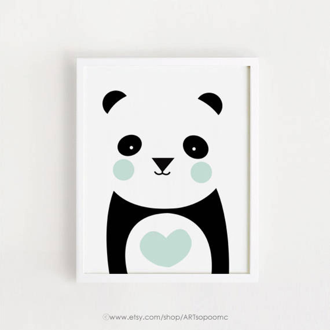 Mint Heart Panda Print Nursery Decor