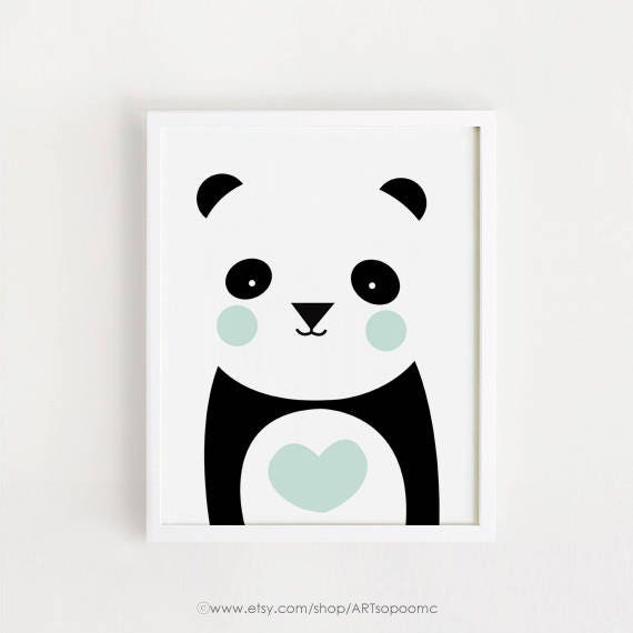 Mint Heart Panda Print Nursery Decor