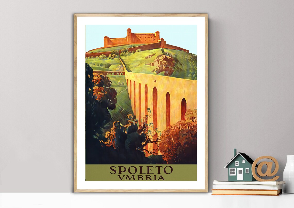 Spoleto Umbria Italy Vintage Railway Aqueduct Fortress Poster