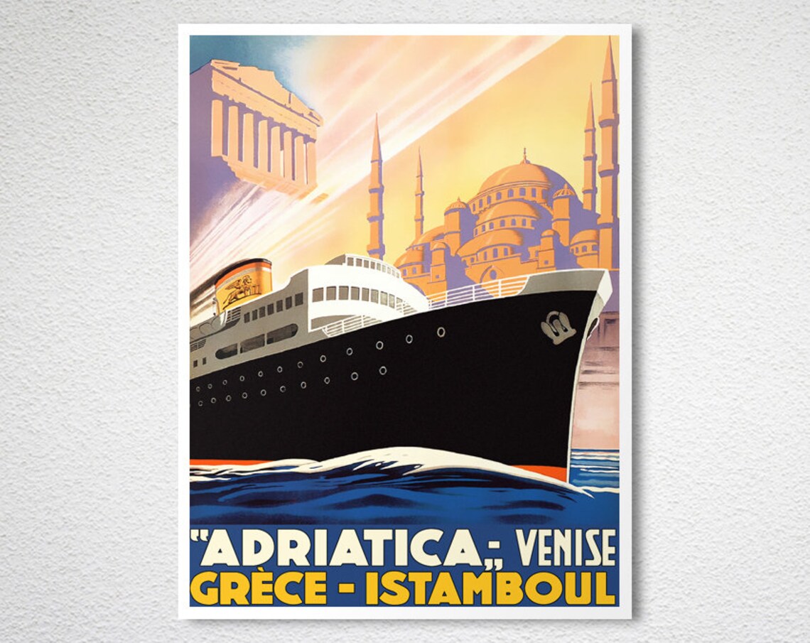 Adriatica Venice Greece Istanbul Vintage Cruise Ship Travel Poster - Image 2