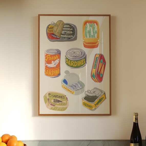 Tinned Fish Print Sardines Art Print Retro Food Art Retro Fish Illustration Wall Art Restaurant Art Print