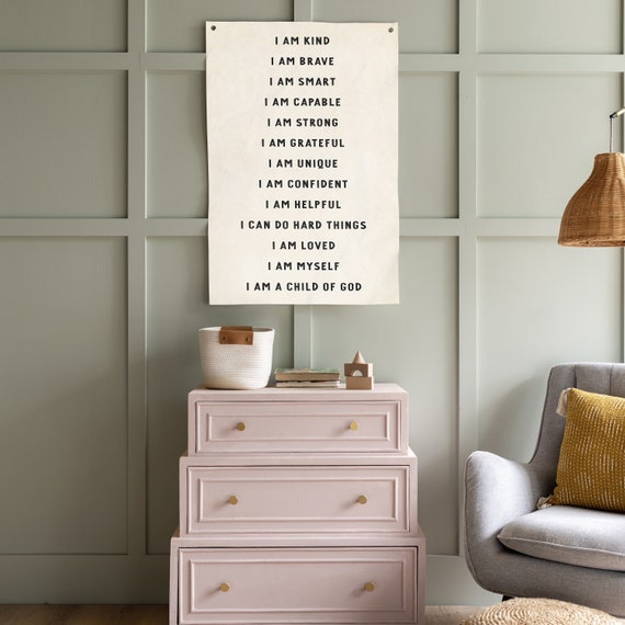 Affirmation Flag Scripture Banner, Neutral Nursery Poster