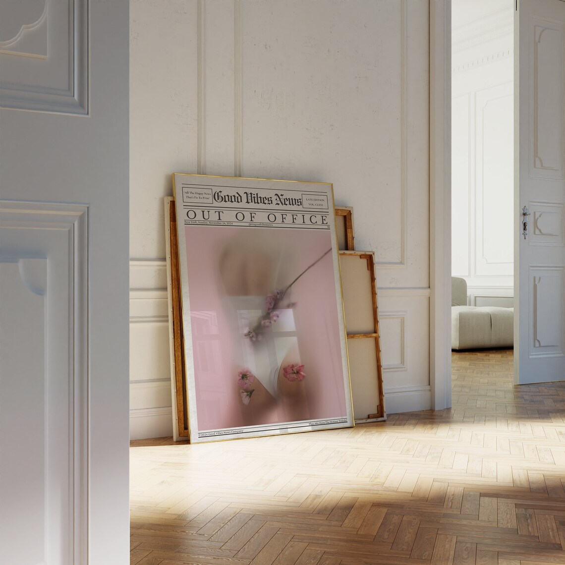 Out Of Office Pink Floral Dream Newspaper Good Vibes News Poster - Image 2