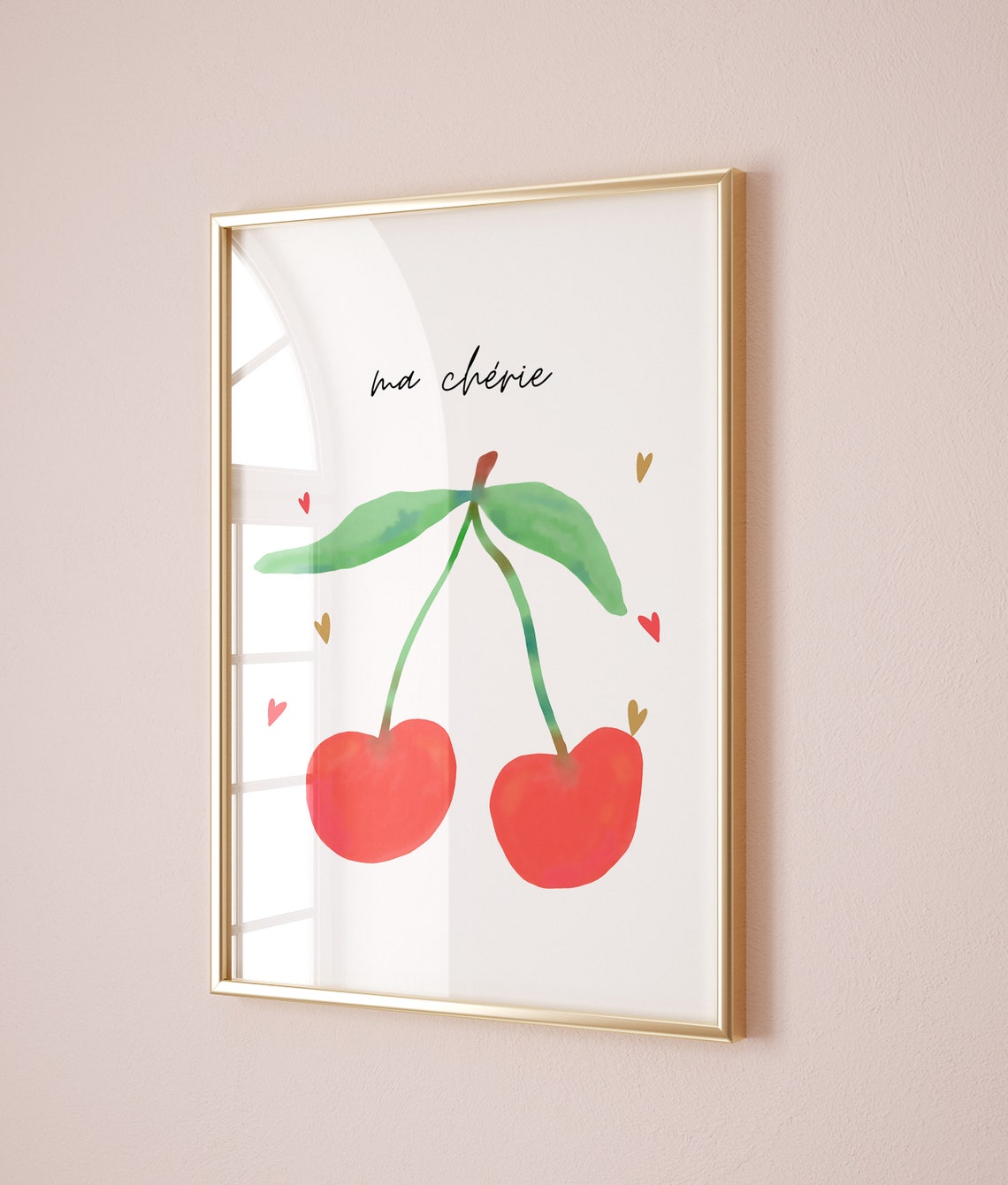 Ma Cherie Watercolor Cherries Poster Minimal Girly Kitchen Decor