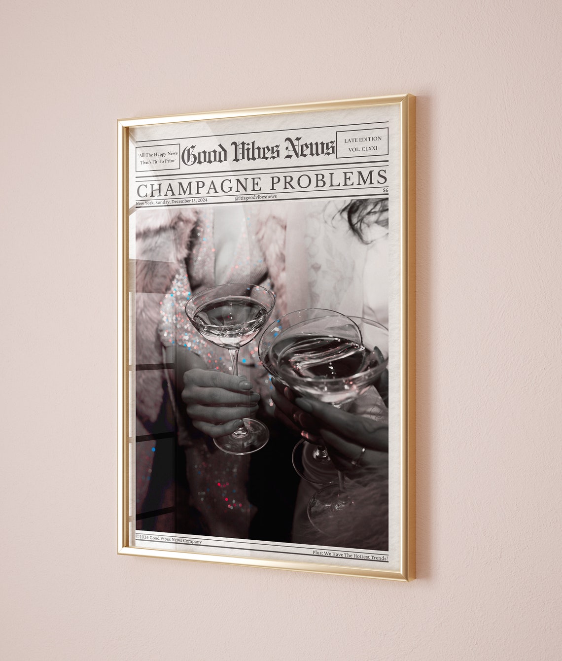 Champagne Problems Newspaper Style Martini Party Photo Poster - Image 2