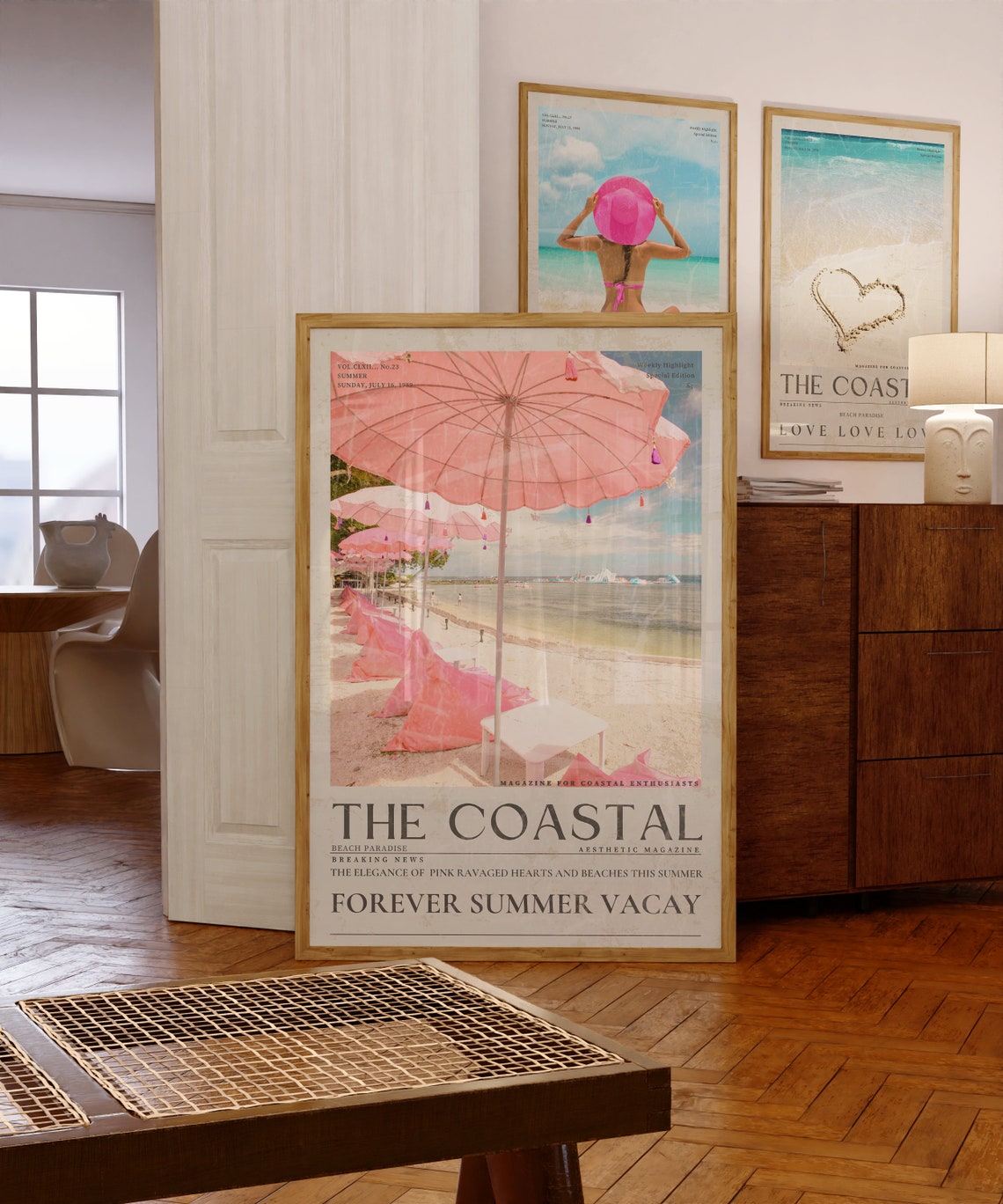 Coastal Life Newspaper Print Pinkcoastal Beach Poster Vintage Beachy Magazine Cover Wall Art Coastal Life Art Gift For College Girl - Image 2