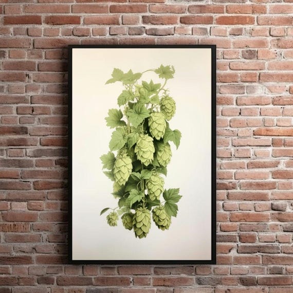 Vintage Hops Print Beer Lithograph Brewery Artwork Homebrew Wall Art Brewer Gift Beer Lover Retro Craft Beer Poster Bar Decor