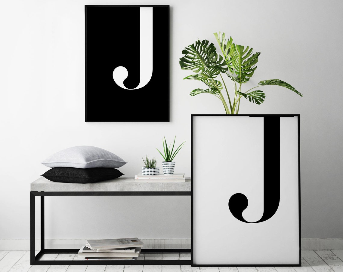 Bold Letter J Monogram on White Modern Black Typography Poster