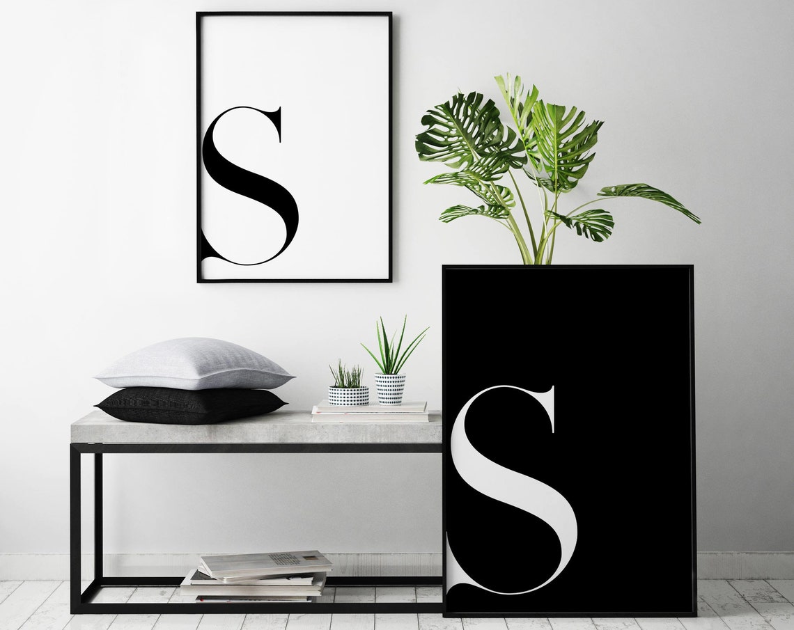 Letter S Black And White Scandinavian Monogram Letter Art Poster