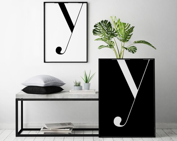 Letter Y Monogram Minimalist Black and White Typography Print