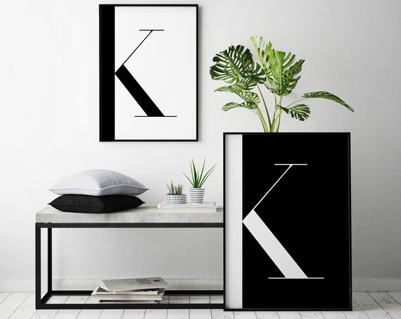 Two Pack Letter K Minimalist Monogram Initial Typography Art Print