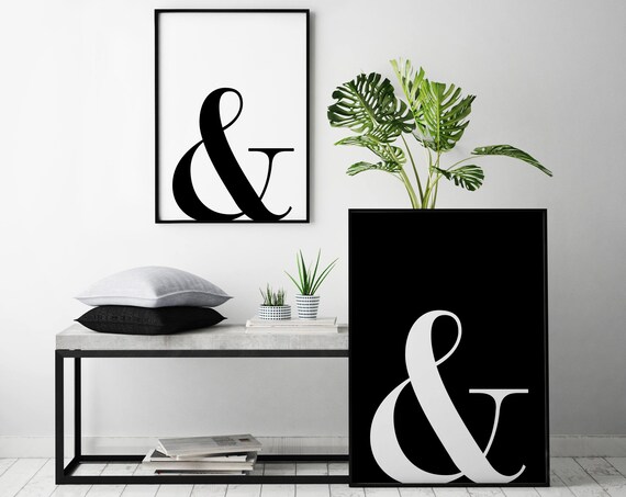 Ampersand Typography Set Black and White Minimalist Art Poster