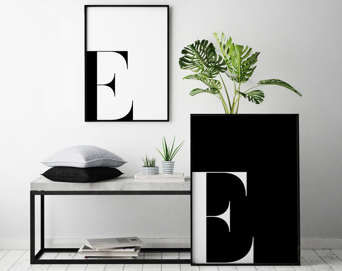 Letter E Black White Poster Print, Print At Home