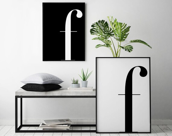 Letter F Monogram Black and White Serif Typography Art Print Set