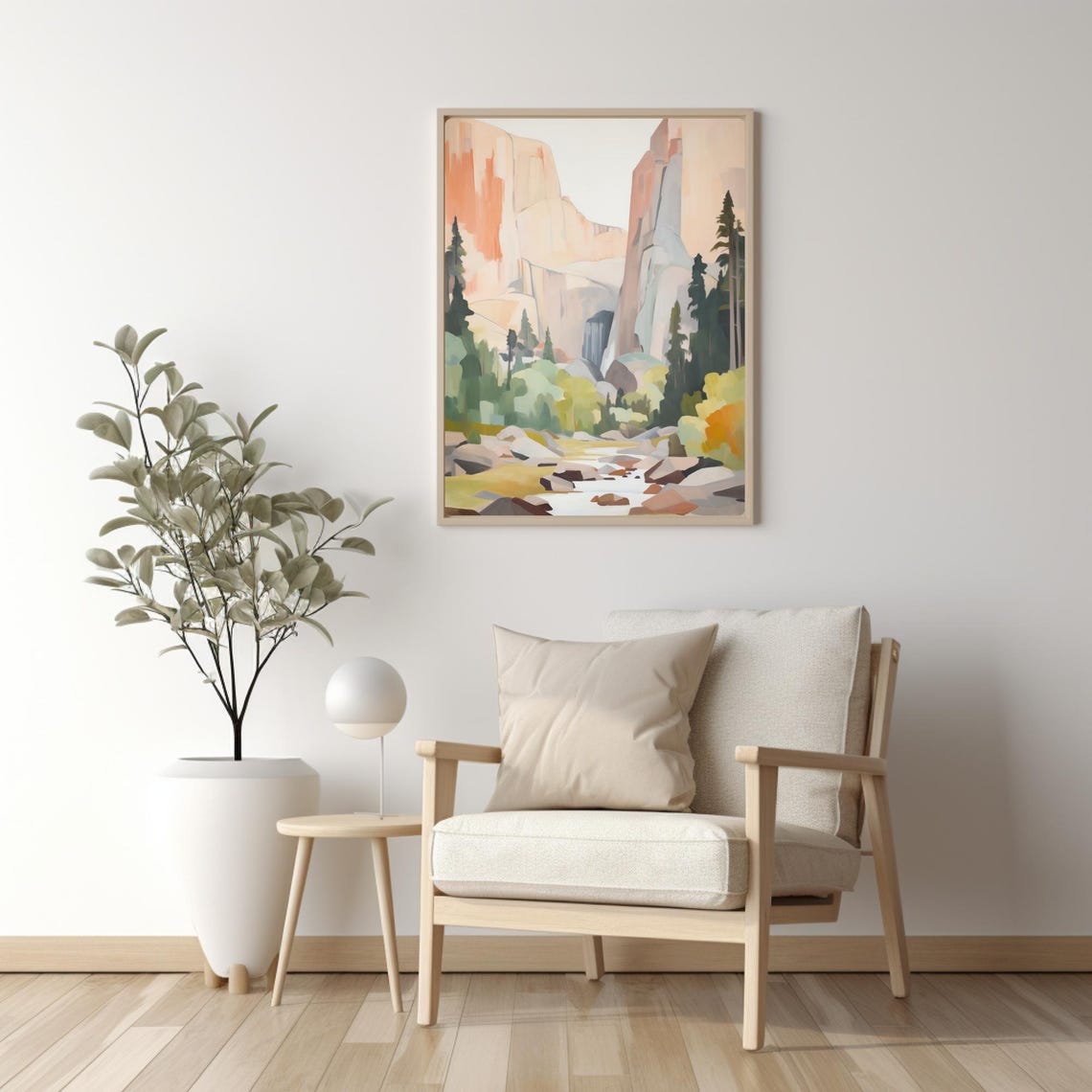 Yosemite Valley Painting Granite Cliffs Pines Mountain Stream Poster - Image 2