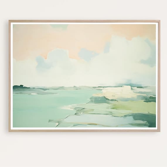 Mint Green Abstract Seascape Ocean Water Painting Coastal Poster