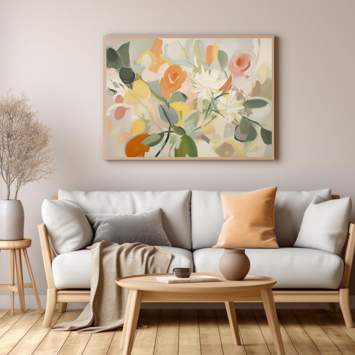 Abstract Floral Bouquet Roses Painting Peach White Flowers Poster - Image 2