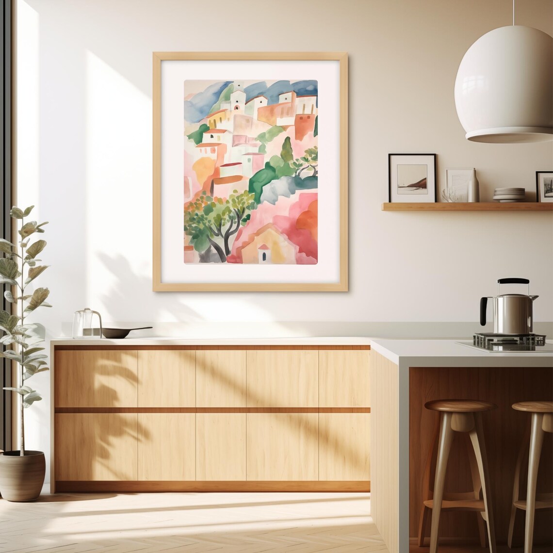 Capri Italian Hill Village Watercolor Painting Pastel Houses Poster - Image 2