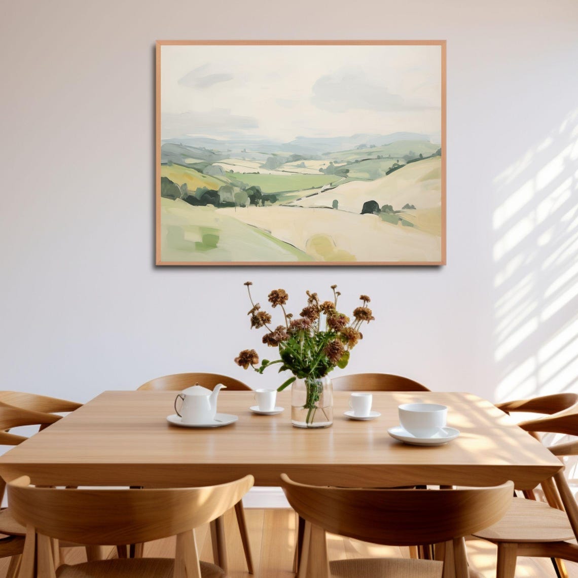 Soft Spring Green Rolling Hills Painting Misty Meadow Landscape Poster - Image 4