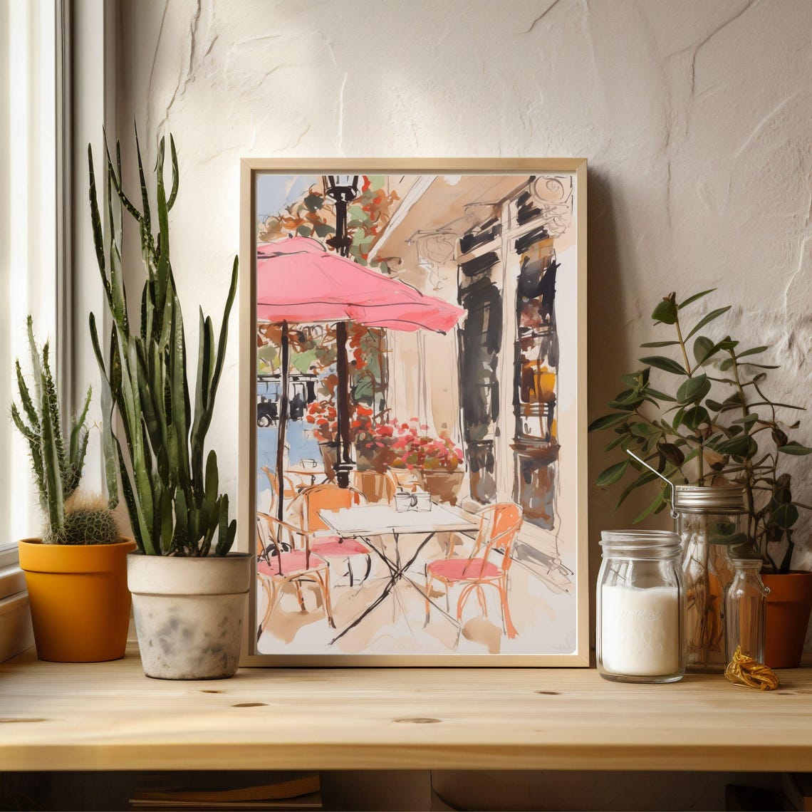 Paris Cafe Drawing Pink Umbrella French Bistro Terrace Poster - Image 4