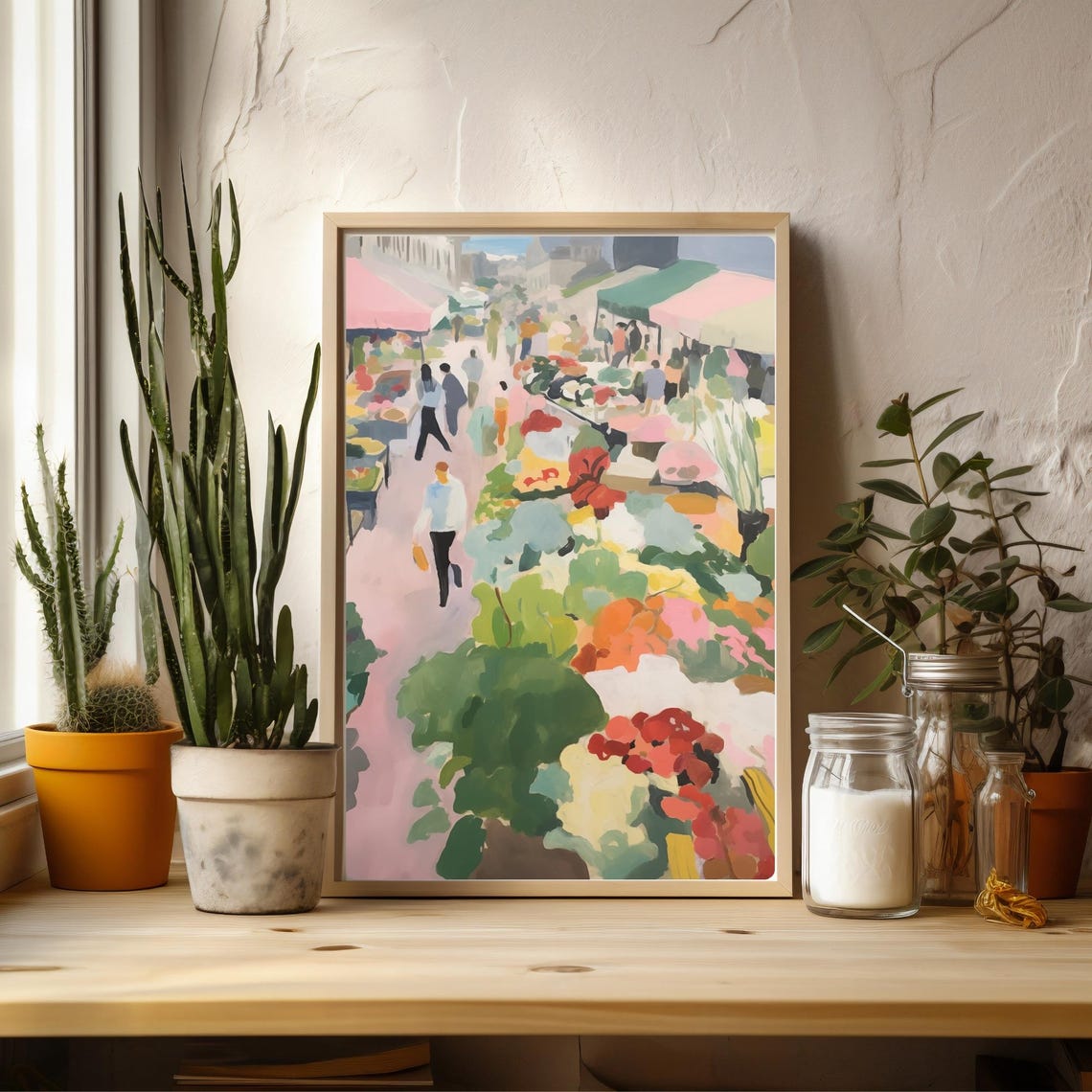 Colorful Flower Market Print France Street Abstract Watercolor Travel Poster Fine Art - Image 3