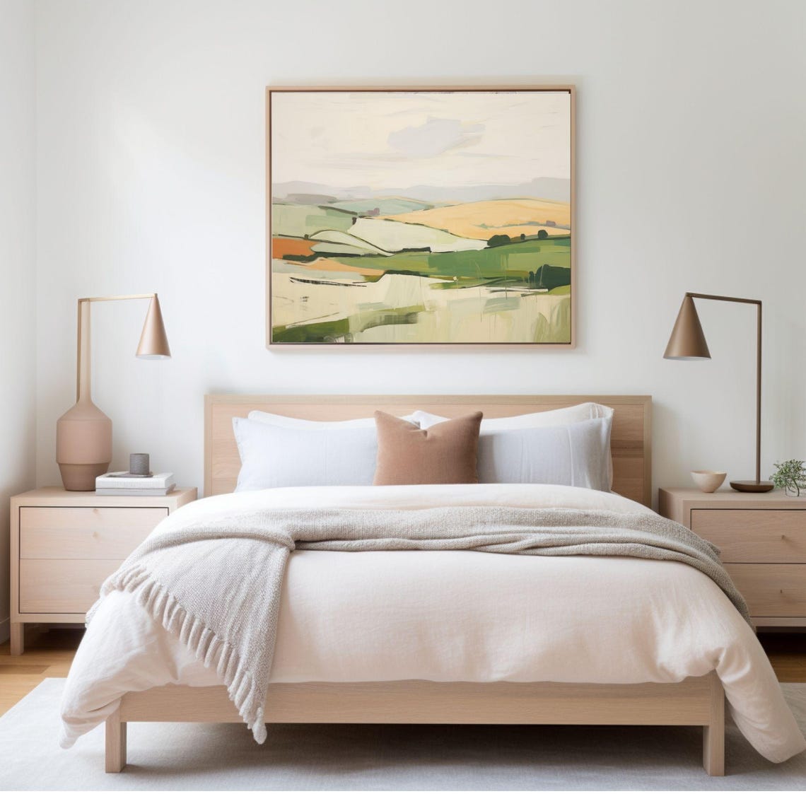 Abstract Green Countryside Hills Painting Sage Fields Modern Poster - Image 3