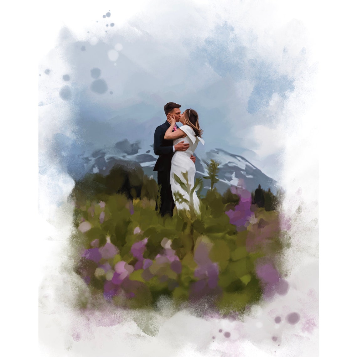 Wedding Couple on a Tree Lined Path With Personalized Names Poster - Image 2