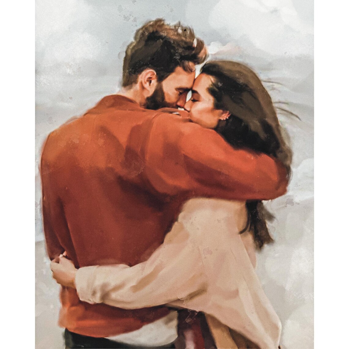 Embracing Couple in a Tender Close Portrait Painting Style Poster