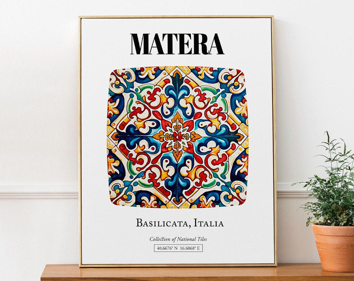 Matera Basilicata Italy Folk Tile Pattern Art Print