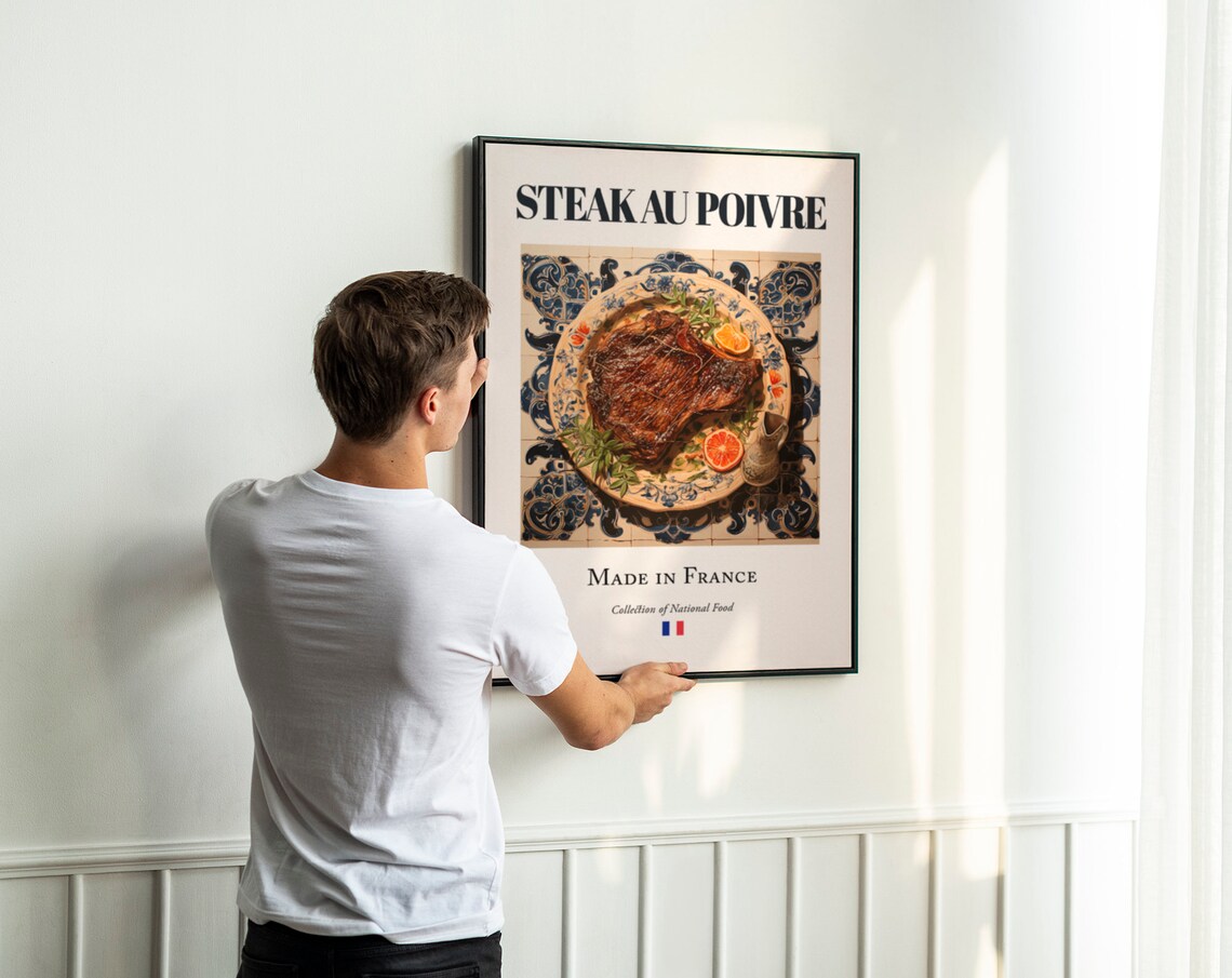 Steak Au Poivre on Maiolica Tile, French Food Poster - Image 3