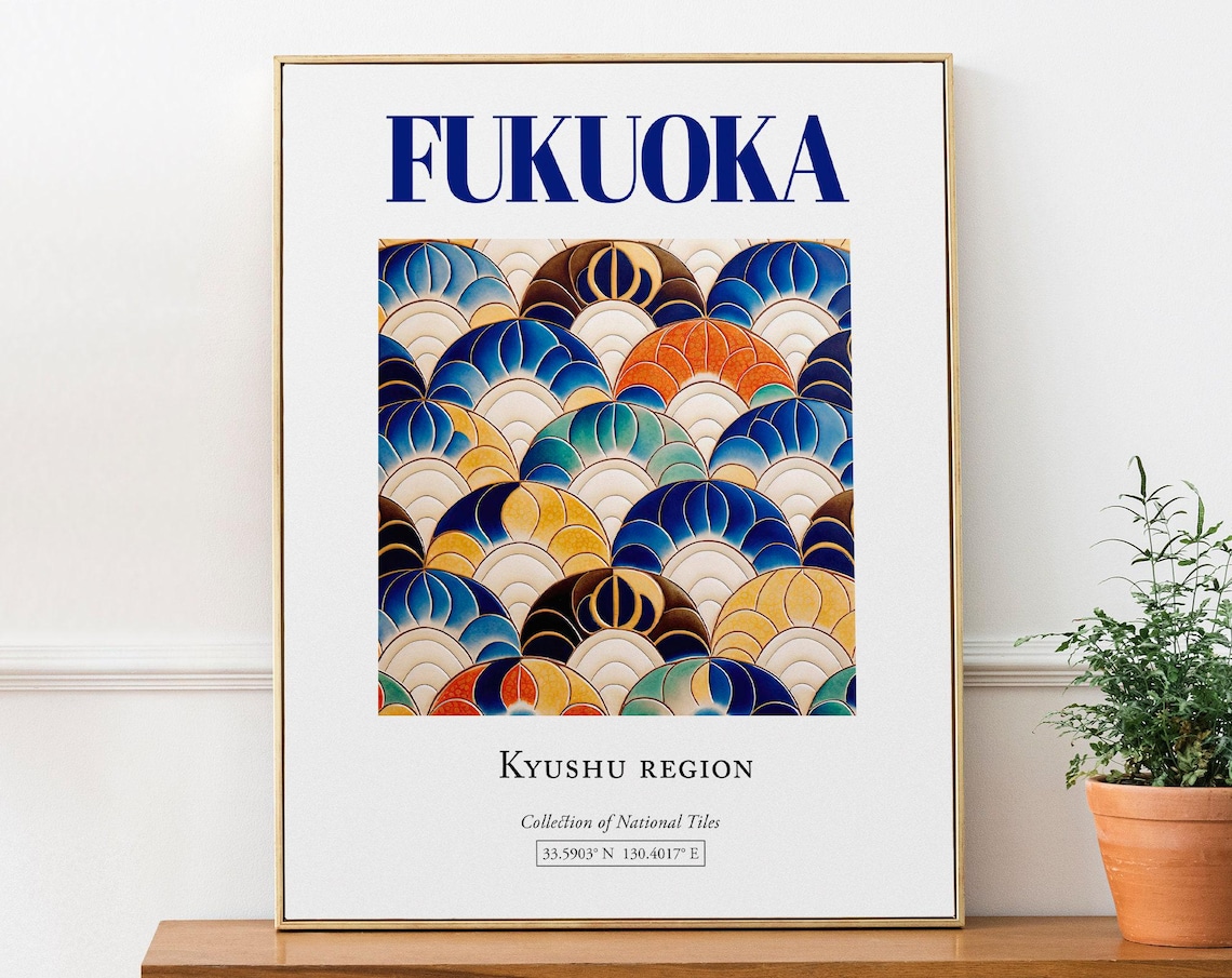 Fukuoka Japan Folk Traditional Tile Travel Poster