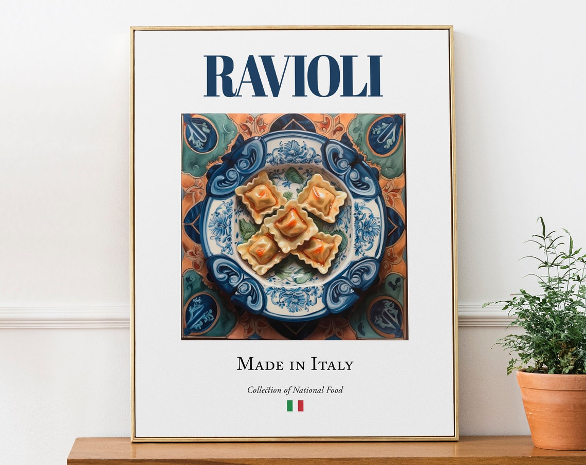 Ravioli on Maiolica Tile Plate, Italian Food Art Print