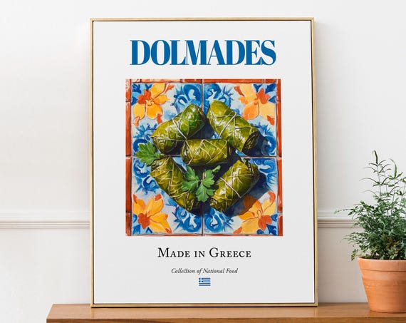 Dolmades Traditional Greek Cuisine Kitchen And Restaurant Decor Stuffed Grape Poster Food Lover Gift