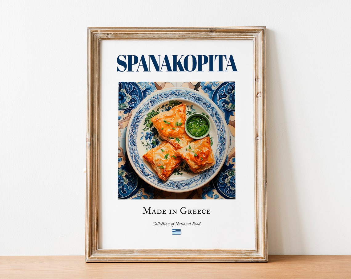 Spanakopita on Maiolica Tile Plate, Greek Food Art Print - Image 4