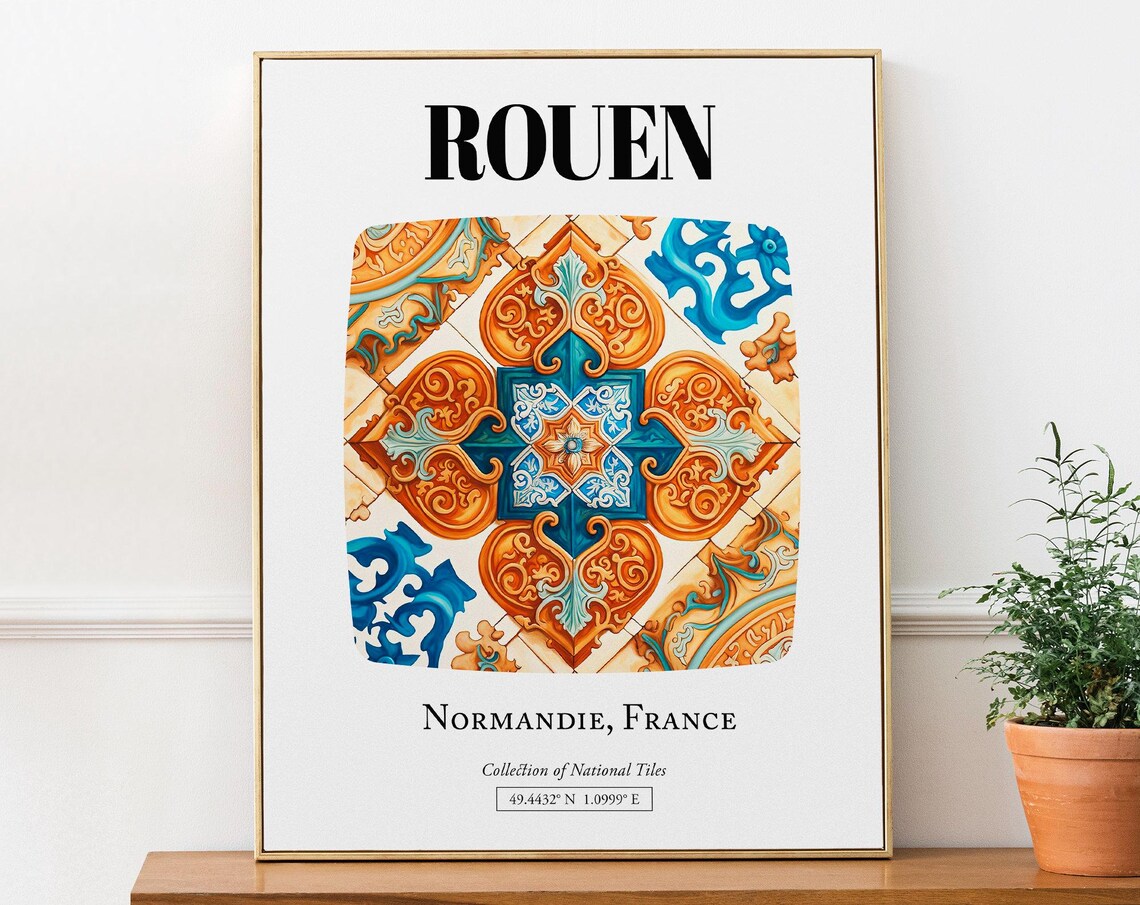 Rouen Normandie France Folk Tile Pattern Poster