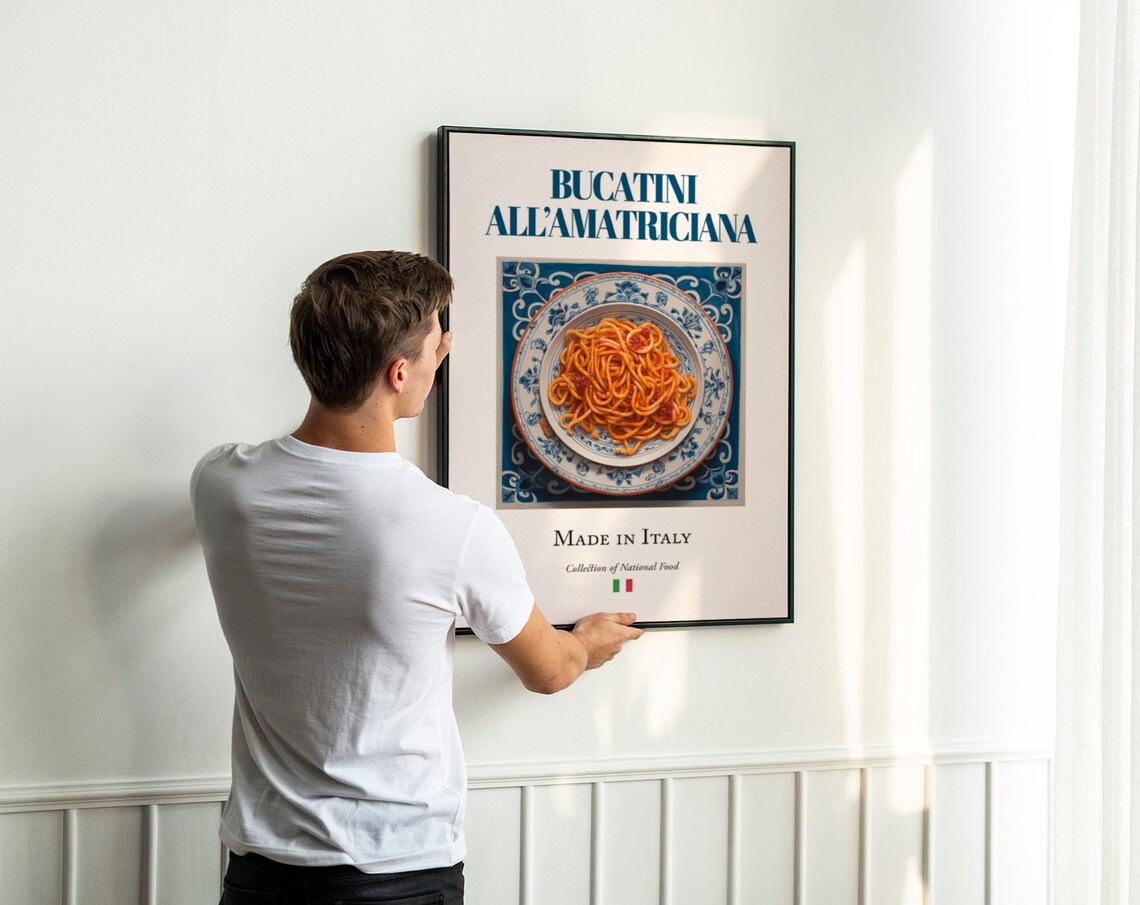 Bucatini All'Amatriciana, Maiolica Tile Art Print - Image 3