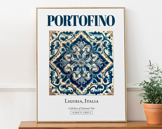 Portofino Liguria Italy Folk Maiolica Tile Travel Poster
