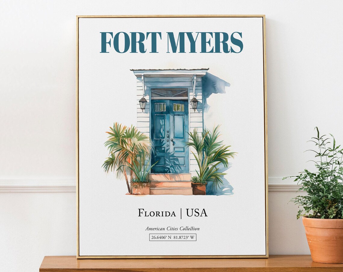Fort Myers Florida Minimalist Watercolor Travel Poster