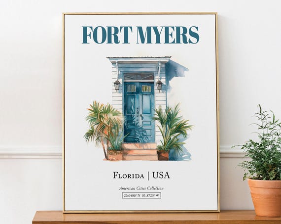 Fort Myers Florida Minimalist Watercolor Travel Poster