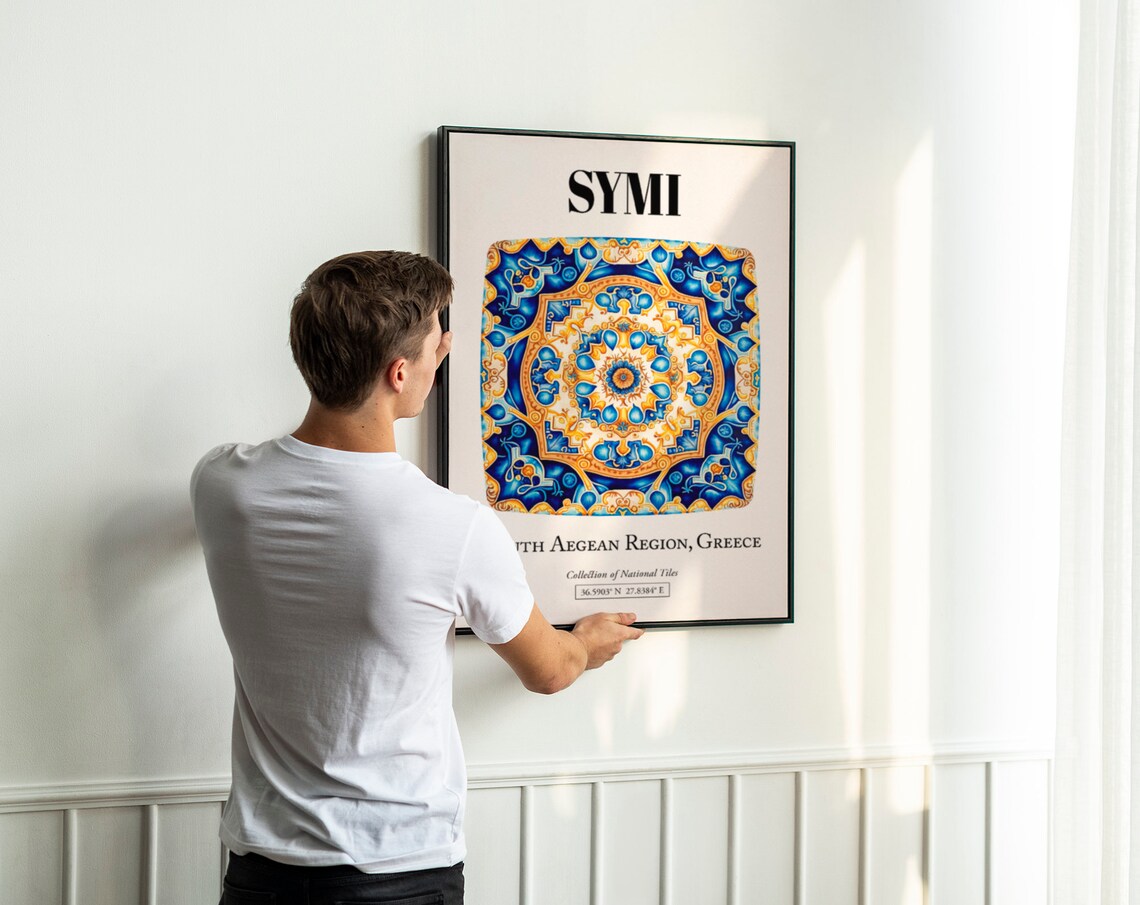 Symis Timeless Tile Pattern, Greek Island Art Print - Image 3
