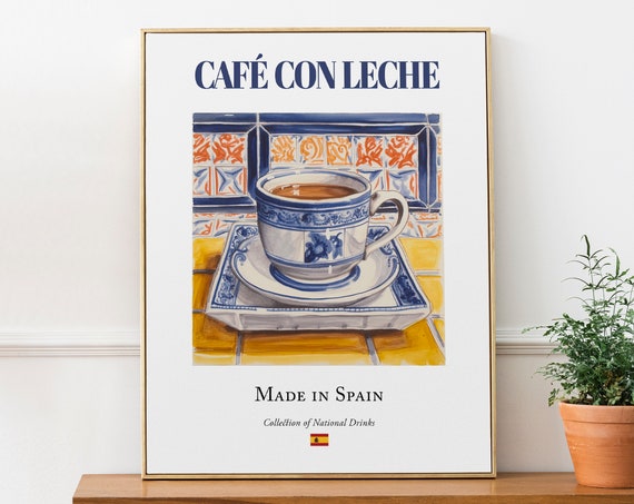 Caf Con Leche On Maiolica Tile, Poster Print