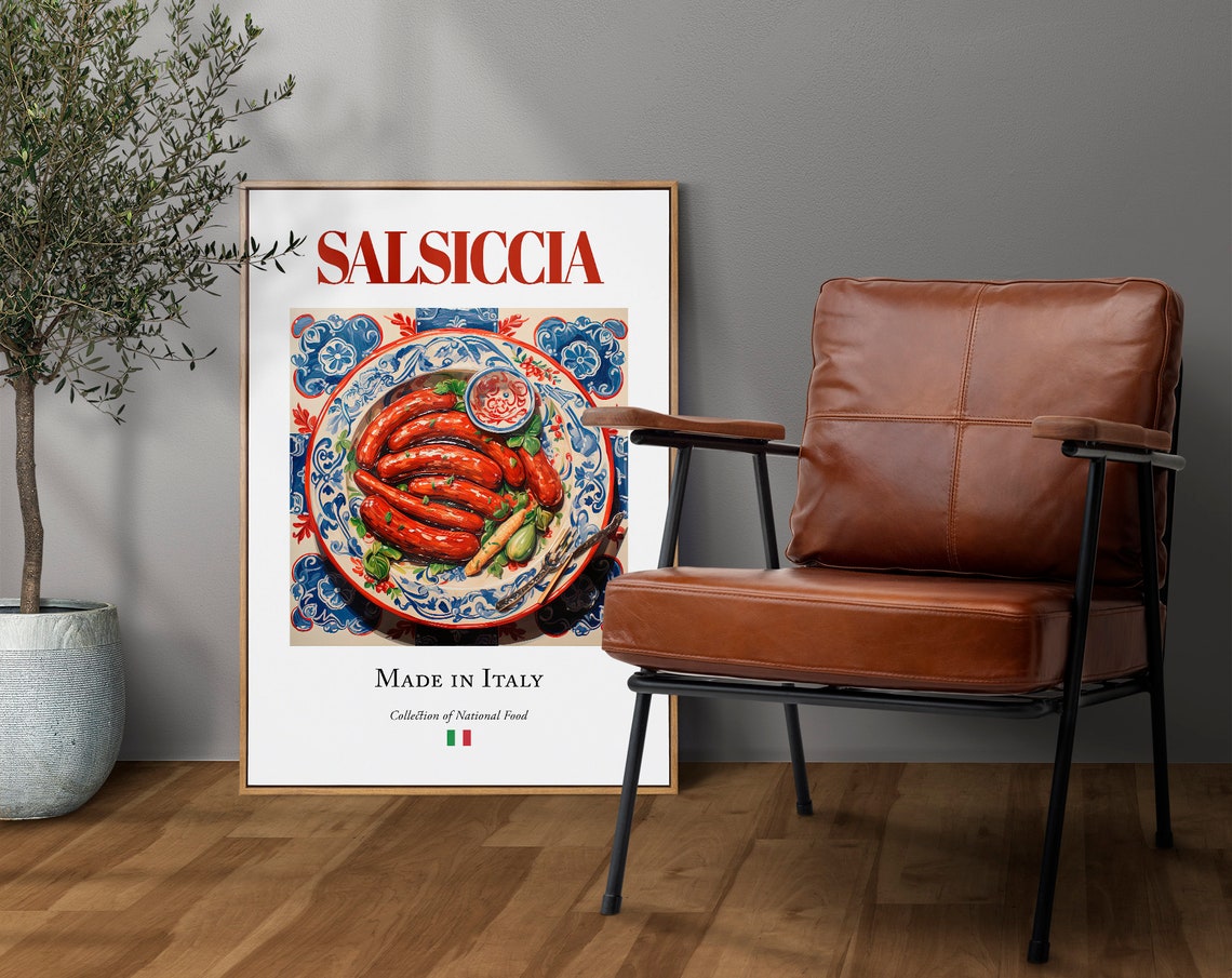 Salsiccia on Maiolica Tile Plate, Italian Food Art Print - Image 3