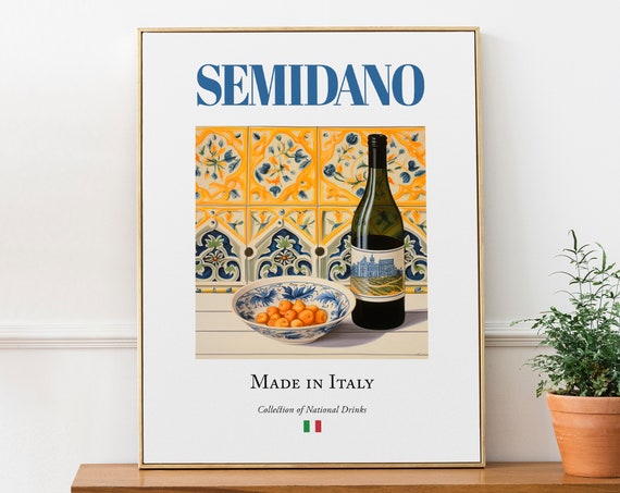 Semidano Wine on Maiolica Tile, Italian Beverage Print